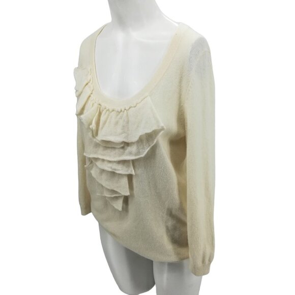 Talbots 100% Pure Cashmere Ruffle Front Scoop Neck Pullover Sweater Size S Ivory - Picture 7 of 13